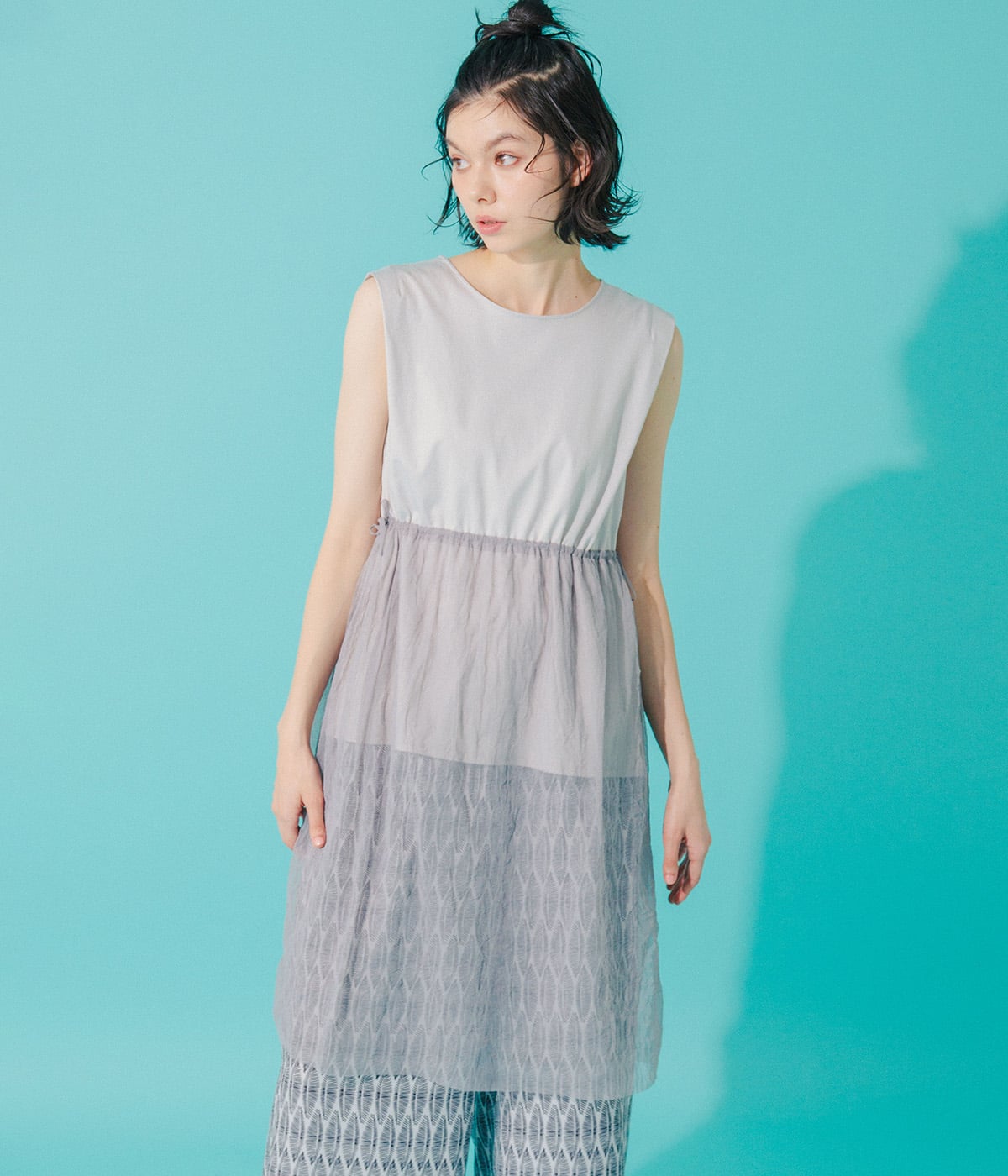 【接触冷感・着映え・シアー素材】ドロストチュールトップス