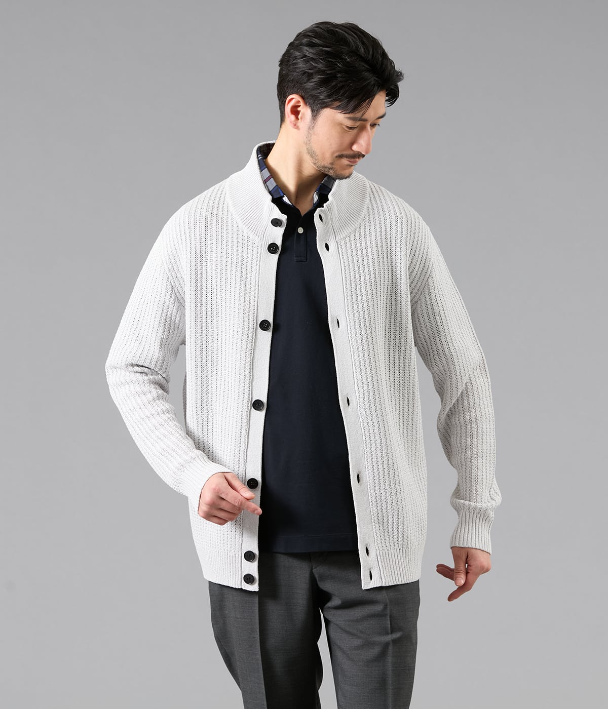 【UCT】モックネック スタンドカラー カーディガン