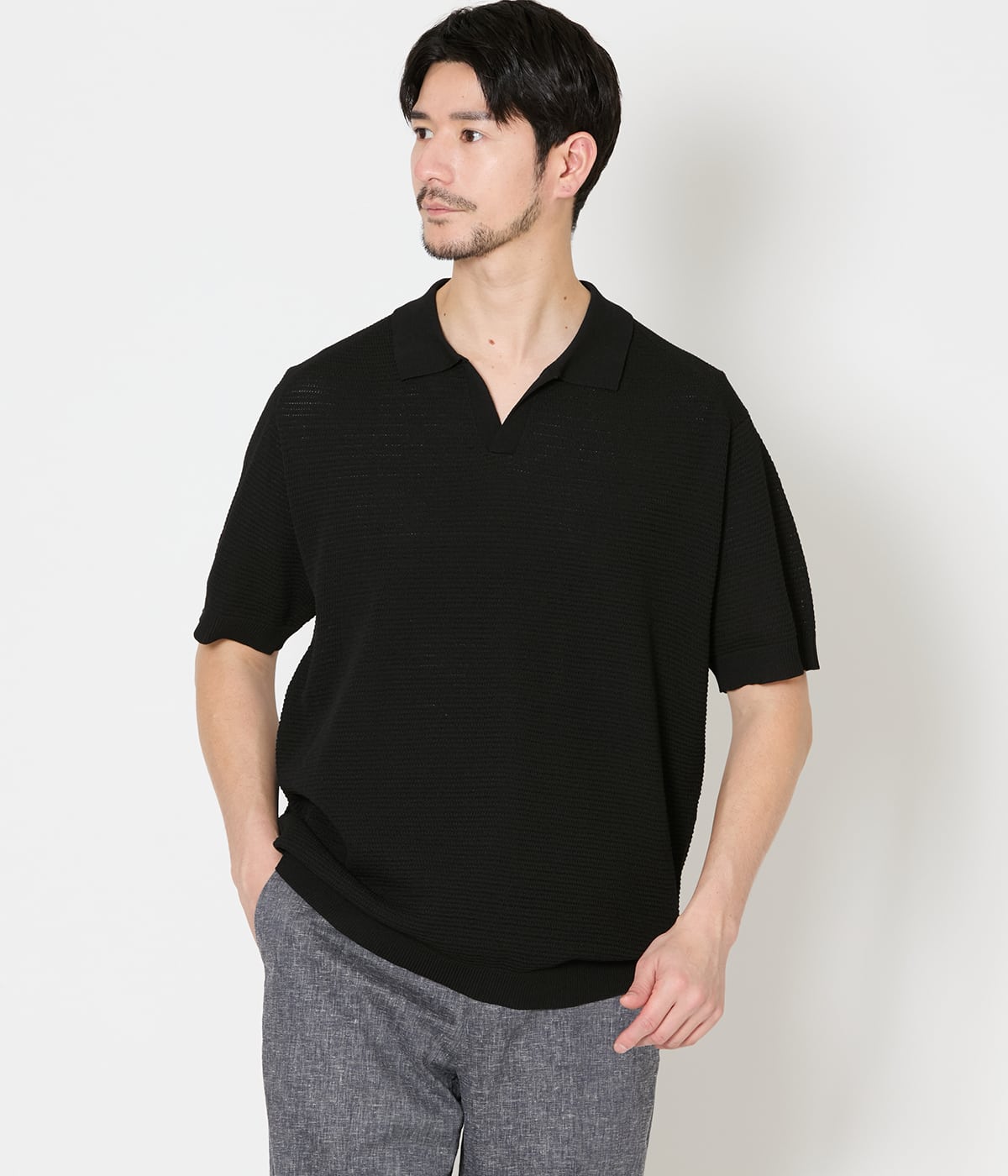 【UCT】スキッパー ニットポロシャツ