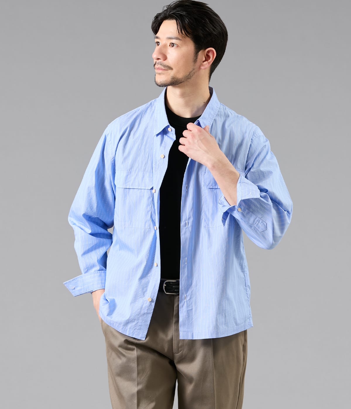 【UCT】リバーストライプ 長袖ワークシャツ