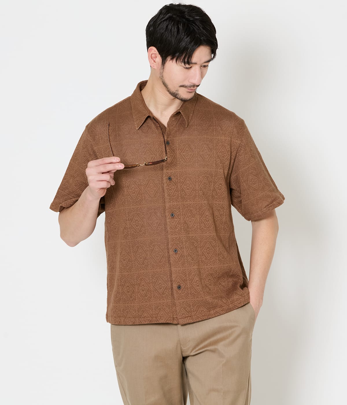 【UCT】メッシュジャカード サニーデイズ 半袖ニットシャツ