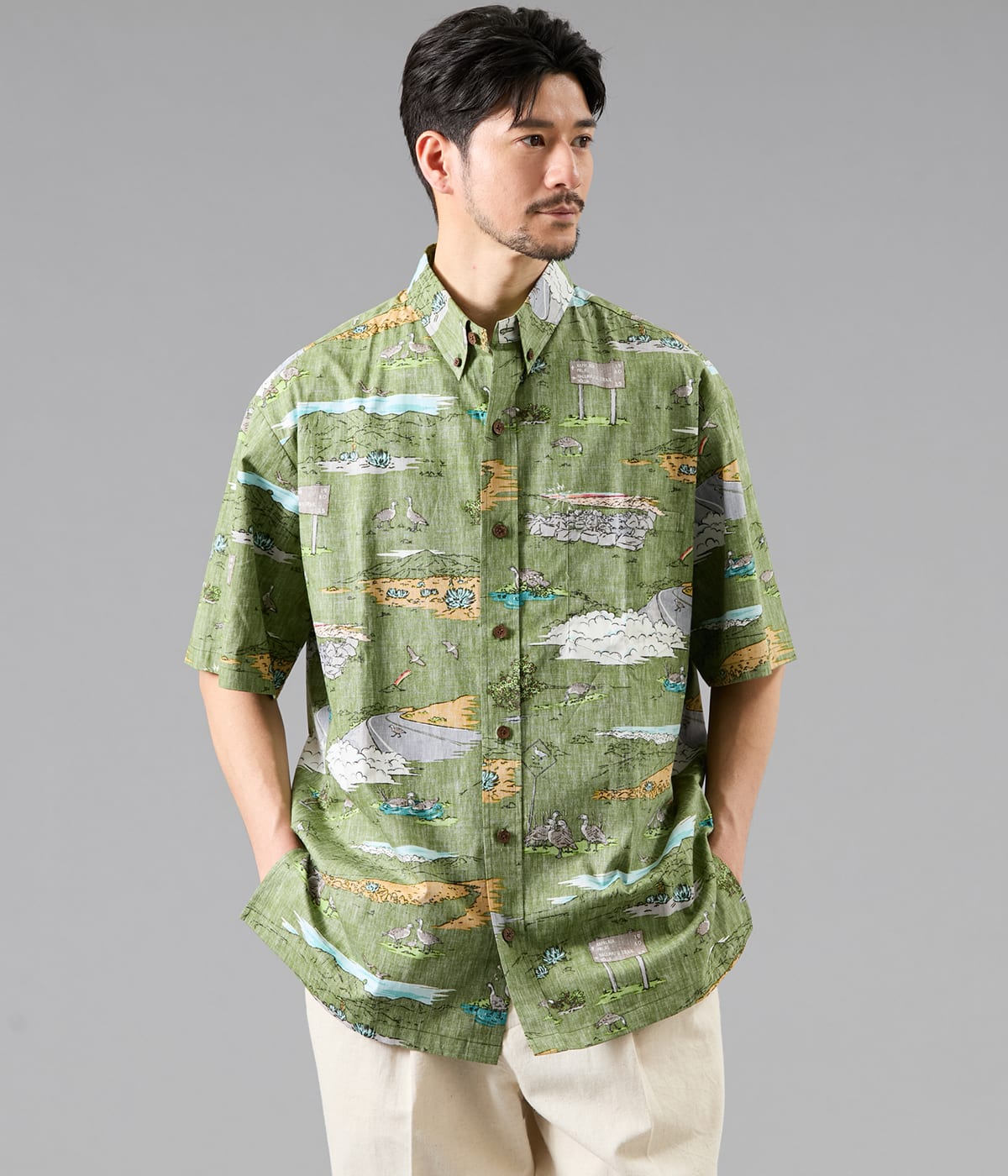 【KAHALA×NEWYORKER】Haleakala Home 90'S ボタンダウン アロハシャツ