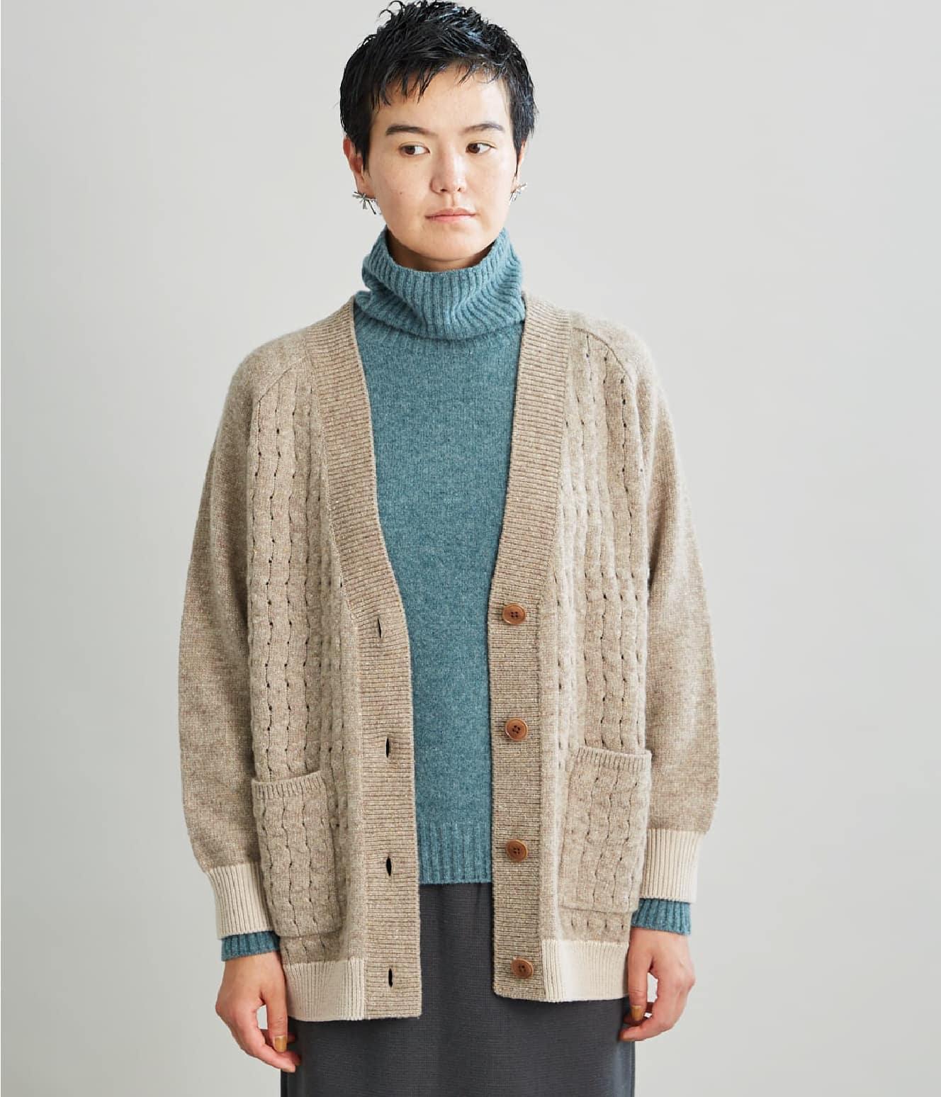 Wool Color Nep 引き返し柄カーディガン