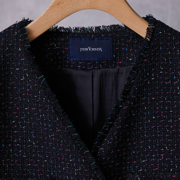 ネオンカラーミックスツィード ノーカラージャケット